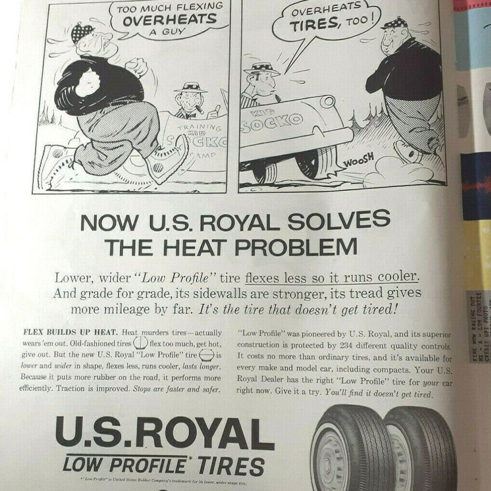 1961 US Royal Tires Vintage print ad with Cartoon